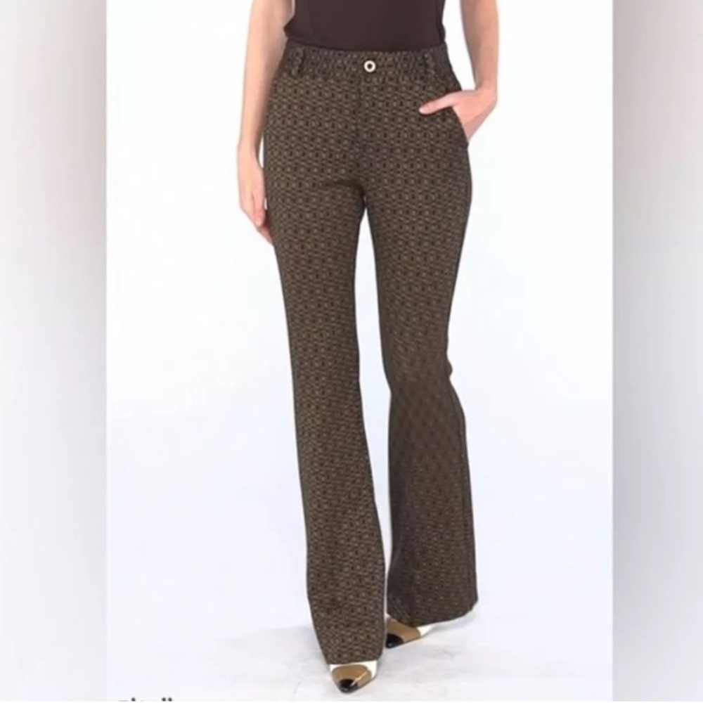 CAbi Director Trouser Pants Black Brown Gold Print 4505R  Size 4